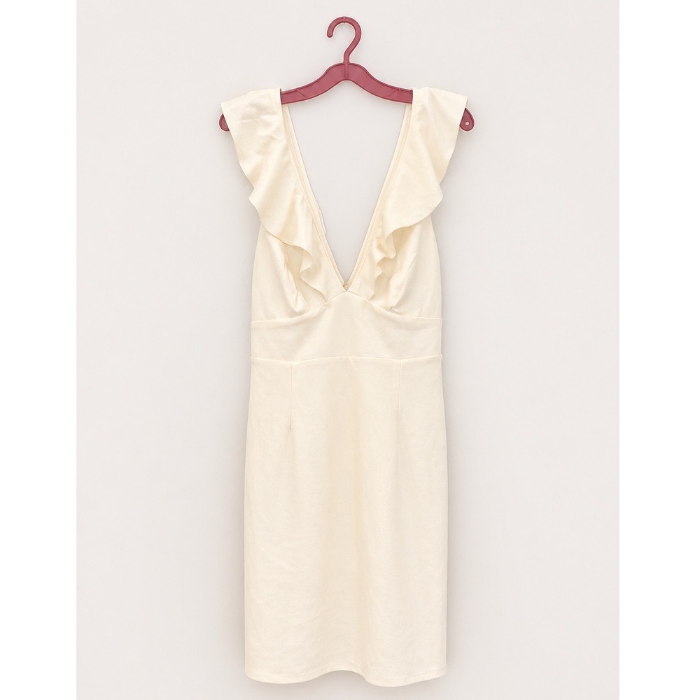 NWT db Studio David's Bridal Ivory Dress Ruffled V Neck Sleeveless‎ Size 10